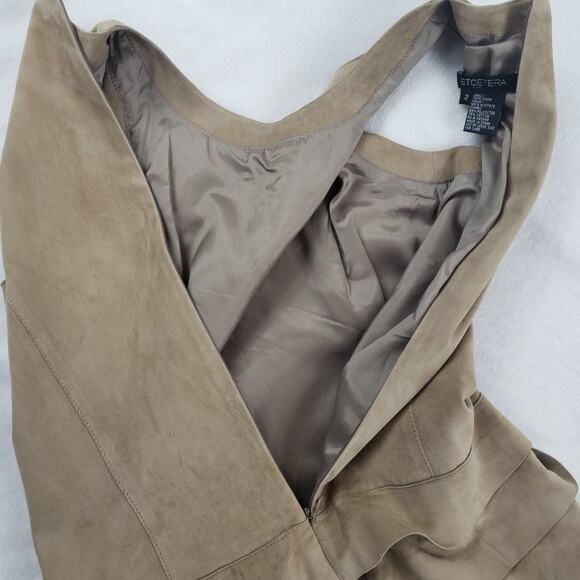 Etcetera Suede Dress Women 2 Tan Leather Ruffled Sleeveless Lined Sheath - Picture 5 of 7